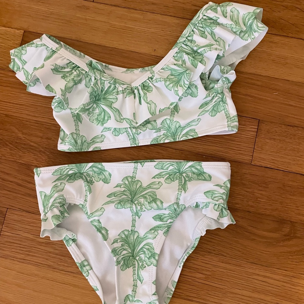 Janie and Jack Green Leaf Print Kids Bikini